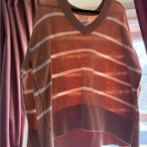 Aerie V-Neck Sweater in Brown and White Stripes